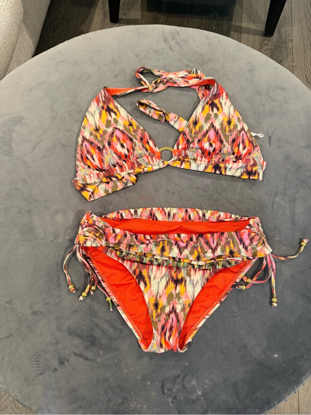 Bleu Rod Beattie Multicolor Floral Swimwear with Orange Trim